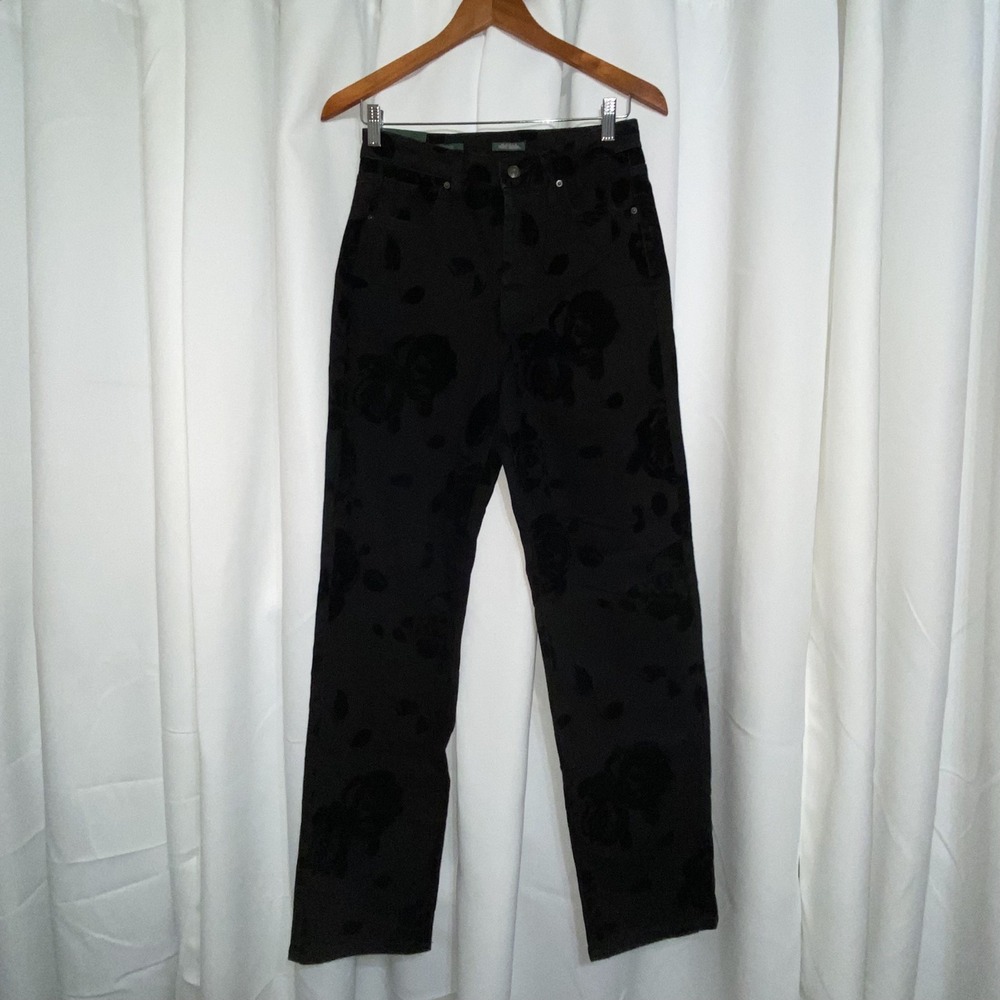 Wild Fable High Rise Straight Black Rose Velvet Denim Jeans Womens Size 4